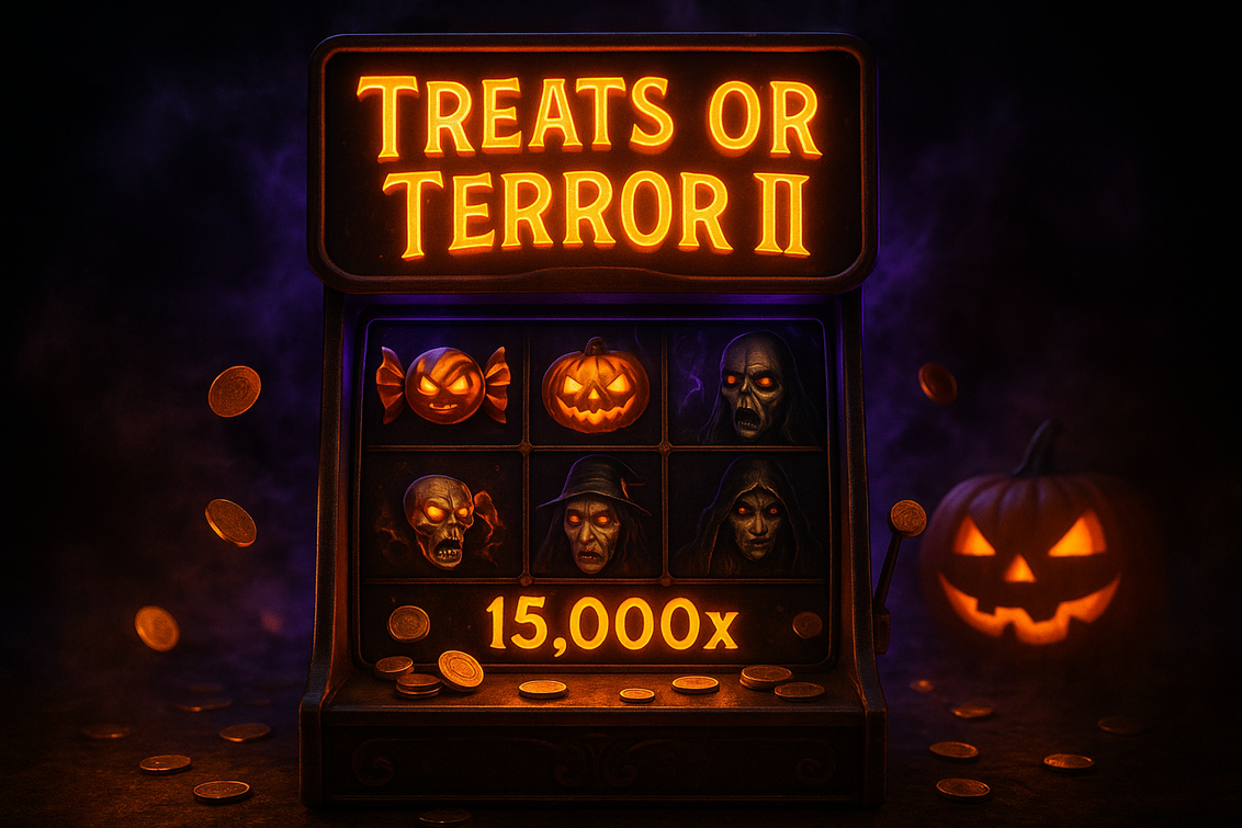 alt_text: Poster film horor "Treats or Terror II" oleh Alexistogel, dengan suasana menyeramkan.